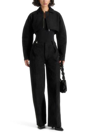 Mani&egrave;re De Voir Elya Suede Super Cropped Jacket in Black at Nordstrom, Size 14