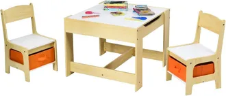 Costway Costway - Juego De Mesa Y 2 Sillas Para Ni&ntilde;o Mueble Infantil Escritorio De Madera Silla Con Espacio De Almacenamiento Para Juguete Dormitorio (naranja
