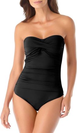 Anne Cole Womens Twist Front Shirred One Piece Swimsuit in Black at Nordstrom, Size 12