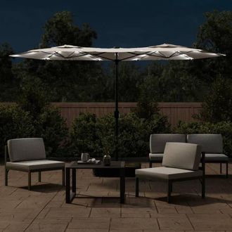 Berkfield Home Elegant Double-Head Parasol with LEDs Sand White 316x240 cm