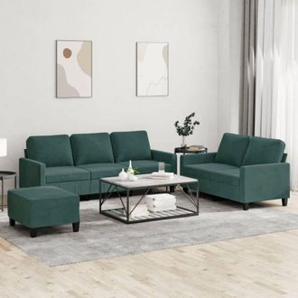vidaXL Juego De Sof&aacute;s Con Cojines 3 Piezas Terciopelo Verde Oscuro