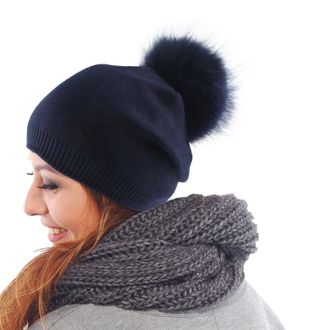 Generic Womens Winter Autumn Hat Plush Bobble I Womens Beany Knitted Winter Hat Medium (Navy, One Size)