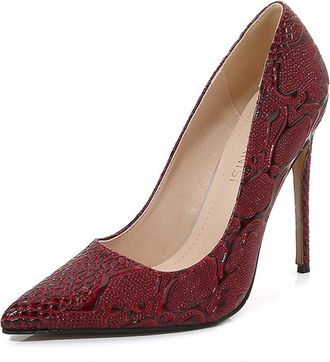 Generic Red,9.5 UK,Womens Pointed Toe High Heels 4.72 inch/12cm PU Leather Pumps Slip-on Wedding Party Dress Shoes Evening Stilettos