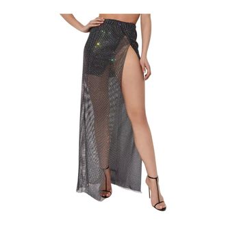 Santa Brands Maxi Skirts, female, Black, Size: M/L Crystal-Embellished Slit Maxi Skirt