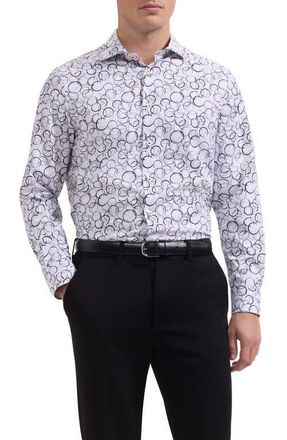 Bugatchi Axel Shaped Fit Stretch Cotton Button-Up Shirt in Black at Nordstrom, Size Xxx-Large