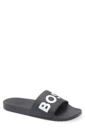 BOSS Aryeh Slide Sandal in Black/White at Nordstrom Rack, Size 11Us / 10Uk