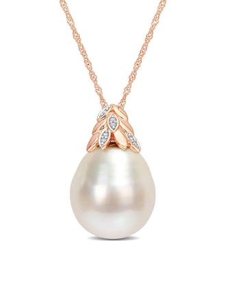 Rina Limor Contemporary Pearls 14K Rose Gold 0.03 Ct. Tw. Diamond 14-14.5Mm Pearl Pendant Necklace