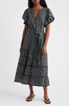 Rails Gia Floral Flounce Sleeve Tiered Midi Dress in Mini Chain Daisies at Nordstrom, Size Xx-Large