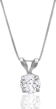 MAX + STONE 14K Gold 5MM Solitaire Cubic Zirconia Pendant Necklace with 18 Inch Box Chain