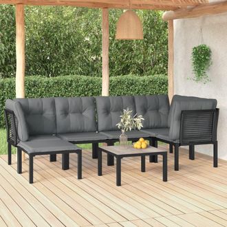 vidaXL Juego De Muebles De Jard&iacute;n 7 Pzas Rat&aacute;n Sint&eacute;tico Negro Y Gris Vidaxl