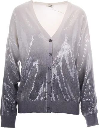 Liu Jo Gray Shaded Sequin Viscose-Blend Cardigan