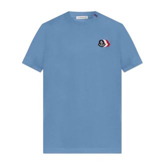 Moncler T-Shirts, male, Blue, Size: XL T-shirt with Logo Patch