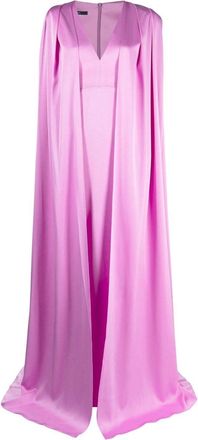 Alex Perry V-neck cape gown - women - Triacetate/Polyester - 8 - Purple