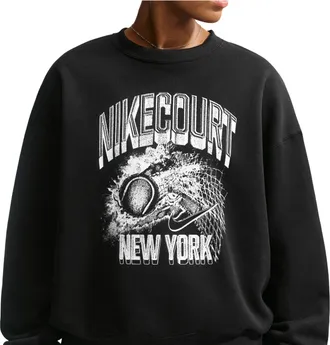Nike (WMNS) Nike Studio Fleece Medium Oversized Graphic Crew Black Off Noir White IM9412-010