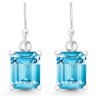 MAX + STONE Sterling Silver 10x8mm Emerald-Cut Gemstone Dangle Earrings