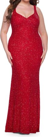 La Femme V-Neck And V-Back Prom Dress - Plus In Red
