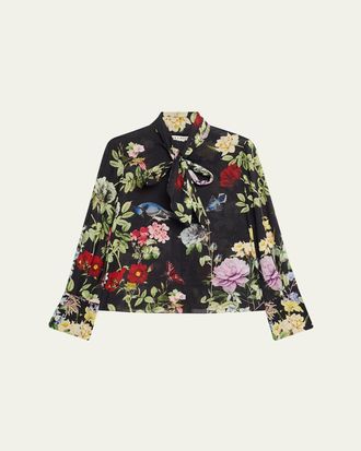 Alice & Olivia Lloyd Floral Slit-Sleeve Blouse