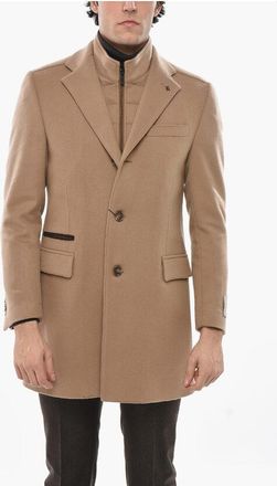 Corneliani CC COLLECTION Solid Color Virgin Wool Coat with Removable Ch size 56