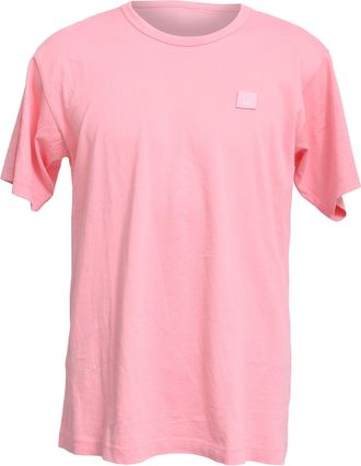 Acne Studios Face-Patch Crew Neck T-shirt in Pink Cotton