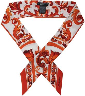 Dolce & Gabbana Womens Silk Foulard Orange Majolica Print Scarf Scarfs