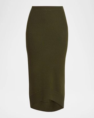 Victoria Beckham Wool-Blend Ribbed High-Low Midi Skirt