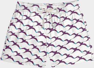 Arrels Barcelona Men & apos;s White Birds Swim Shorts