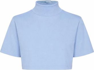 Alaia Cropped Katoenen Jersey T-shirt - Dames - T-shirts - Blauw - S - Katoen - Tops