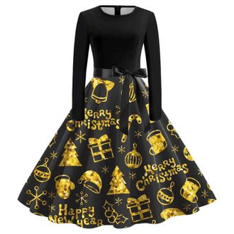 Generic Womens Christmas Dresses Cosplay Outfits Ugly Dress Blue Dress Christmas Outfits for Women 2025 Multi Colored Vintage Printed Holiday V Neck Long Slee