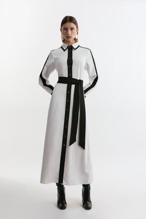 Karen Millen Petite Belted Midi Shirt Dress in Ivory at Nordstrom, Size 10P