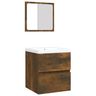 Berkfield Home Bathroom Sink Cabinet with Basin & Mirror Smoked Oak in Brown