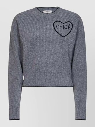 Chlo&eacute; crew neck long sleeve silk blend top heart