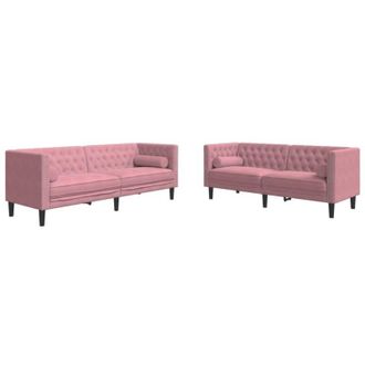 vidaXL vidaXL Set Divani Chesterfield 2pz con Cuscini Rosa Velluto