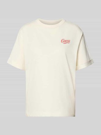 Guess Relaxed Fit T-Shirt mit Ziersteinbesatz Modell Emotional in Ecru, Gr&ouml;&szlig;e XL