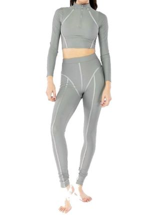 Electric Yoga Active Long Sleeve High Neck Zipper Oprah Crop Top In Grey