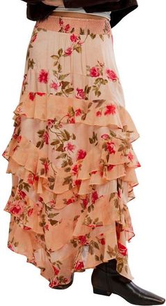 Free People Lolita Floral Ruffle Maxi Skirt in Mauve at Nordstrom, Size X-Small