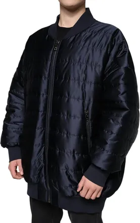 Dolce & Gabbana Dark Blue Quilted Full Zip Bomber Mens Jacket