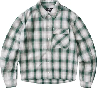 Represent Cropped Green Plaid Waffle Flannel Shirt
