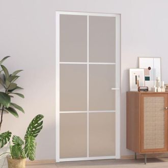 vidaXL Puerta Interior De Vidrio Y Aluminio Blanco Mate 93x201,5 Cm Vidaxl