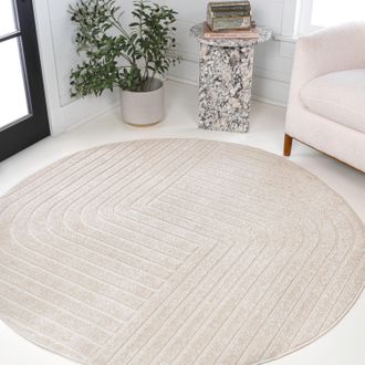 Jonathan Y Designs Odense High-Low Minimalist Angle Geometric Indoor/Outdoor Round Area Rug