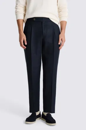 Moss Navy Linen Pleated Trouser