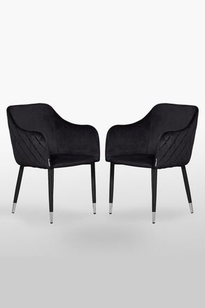 Life Interiors Set of 2 Verona Velvet Dining Chairs with Quilted Back & Black Legs - Modern Accent Chair with Silver Foot Caps