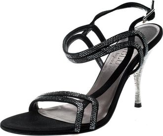 Loriblu Black Satin Crystal Embellished Strappy Sandals