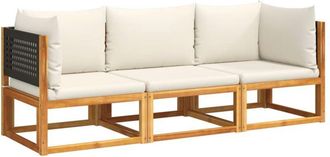 vidaXL Conjunto de sofá de jardín de 3 piezas con cojines de madera de acacia y ratán Vidaxl