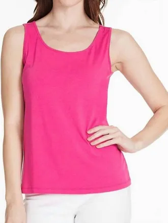 Multiples Double Scoop Neck Tank Top In Fuchsia