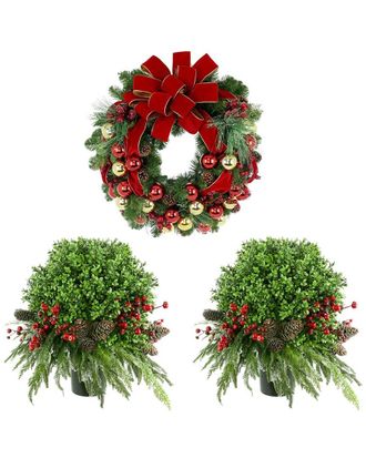 Creative Displays Inc. 26In Modern Christmas Holiday Wreath With 2 Uv-Rated Boxwood Drop-Ins