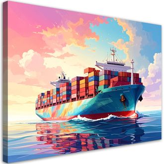 Feeby Cuadro Sobre Lienzo, Buque Portacontenedores Buque Comercial De Colores, 100x70