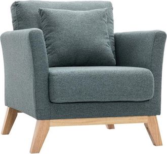 Miliboo Miliboo - Sill&oacute;n N&oacute;rdico De Tela Verde Gris&aacute;ceo Y Madera Clara Oslo