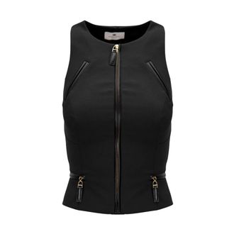Elisabetta Franchi Cropped gilet - Dames - Jassen - Zwart - Maat: S Viscose