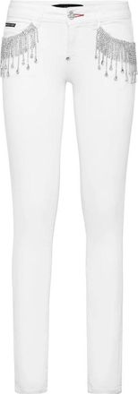 Philipp Plein Slim Fit Jeans met strass-franjes - Dames - Skinny Jeans - Wit - W26 - Katoen - Jeans