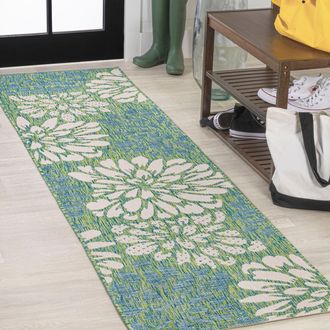 Jonathan Y Designs Zinnia Modern Floral Textured Weave Indoor/Outdoor Green/Cream Square Area Rug